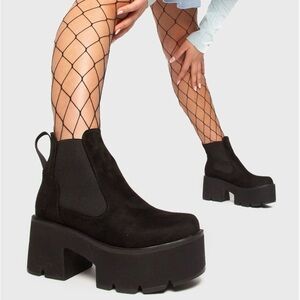 NEW Tough Love Black Faux Suede Chunky Elastic Platforms